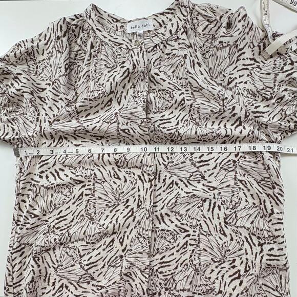 Bella Dahl Boho Puff Sleeve Button Front Linen Blend Printed Top Size Medium - Picture 9 of 10